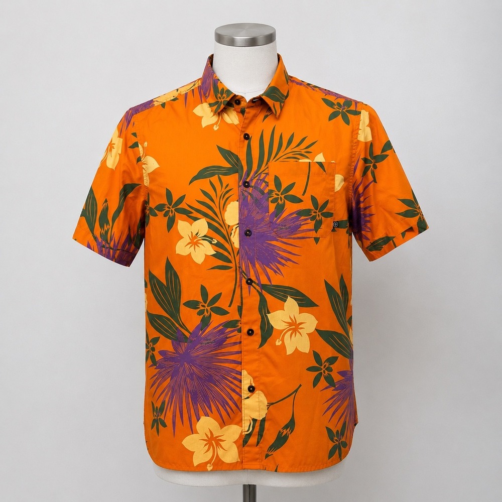 Backcountry Mens Short Sleeve Tropical Floral Button Down Shirt Orange Medium